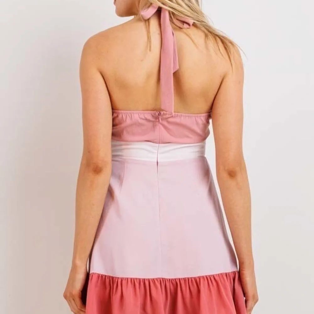 Yellow Orange Halter Colorblock Cut Out Sundress - Picture 3 of 6